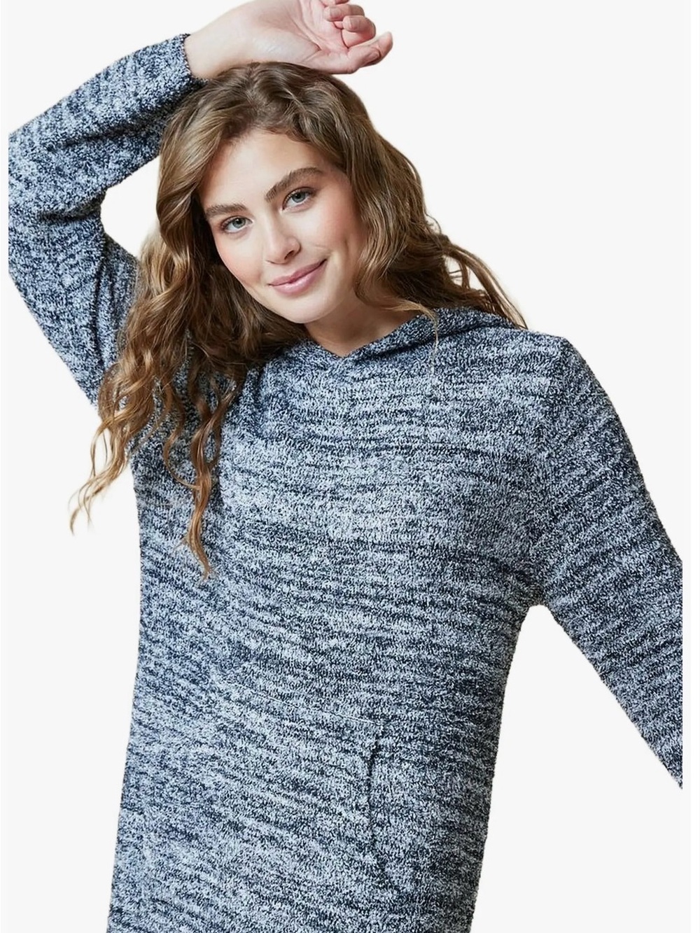 Mai Soli NWOT Lightweight Cozy Knit Hooded Pullover Tunic- Heather Navy